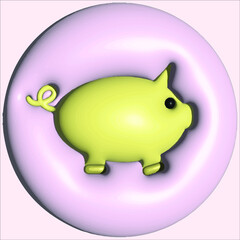 d piggy bank with coin isolated on white background.