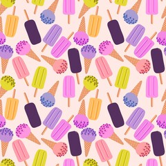 Summer seamless cartoon ice cream pattern textiles and packaging and gifts and linens and kids and wrapping paper