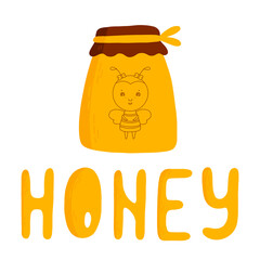 Sweet honey gold lettering and jar with honey and cute bee