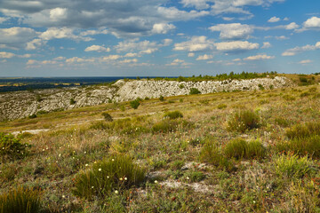 Fototapeta na wymiar Chalk mountains, protected area near Svyatogorsk, Ukraine.