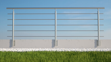 Modern stainless steel railing, 3D illustration