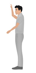 Man in grey t shirt and pants standing. vector