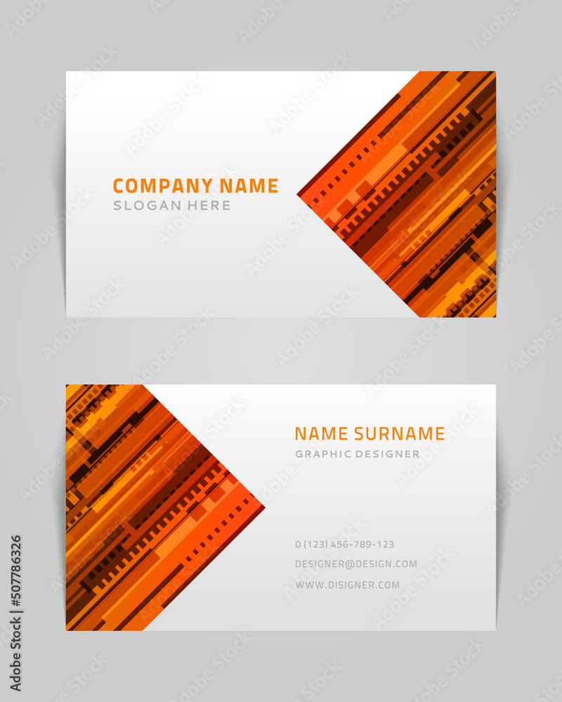 Wall mural linear business card with abstract stripes vector banner. red shapes template with creative vibrant 