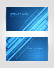 Fototapeta premium Abstract business card with linear shapes and dots vector banner. Techno blue stripes template with creative gradient dust. Vibrant textures in muted colors with elements geometric transitions.