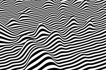 Liquid wavy stripes background. Abstract fluid texture. Black and white smooth curve lines texture. Stylish fashion pattern design