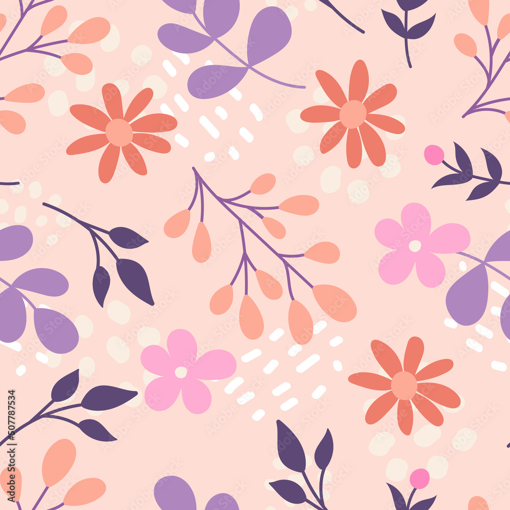 Canvas Prints flowers and plants. vector seamless pattern in flat style