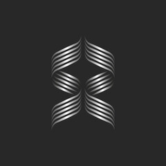 Initials monogram SZ or ZS letters logo creative emblem for a boutique of two calligraphic letters S and Z, 3d effect parallel lines in a metallic gradient.