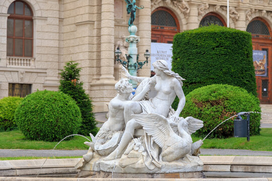 Vienna, Austria - July 20, 2019: Triton and Naiad fountains (artist: Anton Schmidgruber) Maria Theresien Square (Maria-Theresien-Platz)