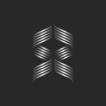 Initials monogram SZ or ZS letters logo creative emblem for a boutique of two calligraphic letters S and Z, 3d effect parallel lines in a metallic gradient.