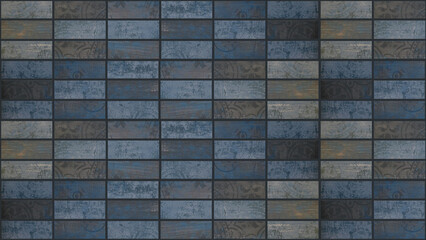 Gray grey blue vintage retro geometric rectangular mosaic motif cement concrete tiles texture background