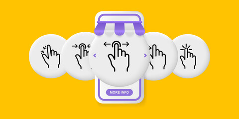 Control gestures set icon. Hand, finger, zoom in, zoom out, scale, touch, screen, user. Technology concept. UI phone app screen. Vector line icon for Business and Advertising