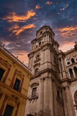 Sunset in the cathedral of Malaga, known as "La manquita" for having a single tower