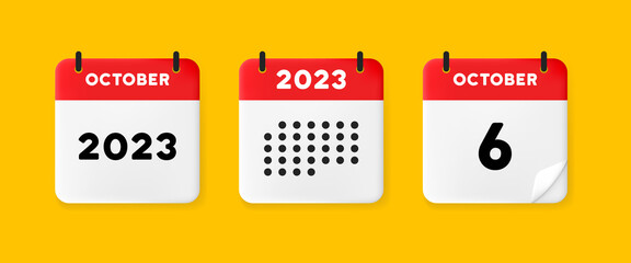 Calendar set icon. Calendar on a yellow background six october, 2023, 6 number text. Reminder. Date management concept. Vector line icon for Business and Advertising