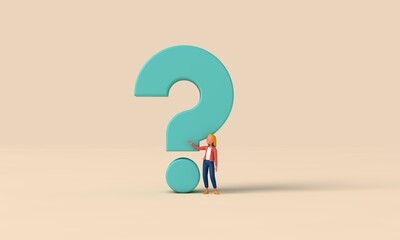 3D character with a question mark symbol. 3d rendering