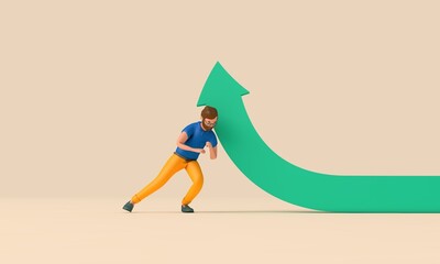 Business person holding an arrow up. change of direction and development. 3D Rendering