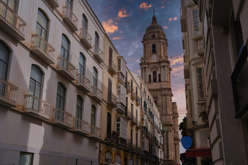 Fototapeta na wymiar Sunset in the cathedral of Malaga, known as 