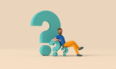 3D character with a question mark symbol. 3d rendering - obrazy, fototapety, plakaty