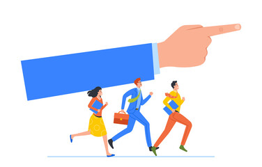 Fototapeta premium Business Team Run by Direction Showing with Huge Index Finger. Business People Competition, Goal Achievement