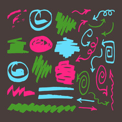 Colorful doodle marker isolated on dark background. 