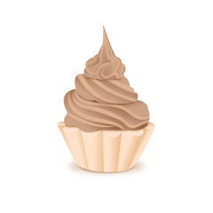 Delicious cupcake with chocolate cream on isolated background