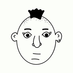 The funny face is drawn in a doodle style. Vector graphics.
