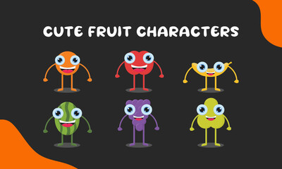 Cute fruit characters, suitable for children's books, food and beverage products, or educational content