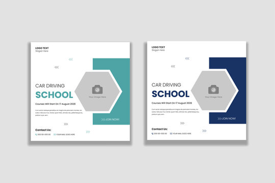 Car driving school web and social media post banner template