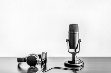 background with microphone and headphones