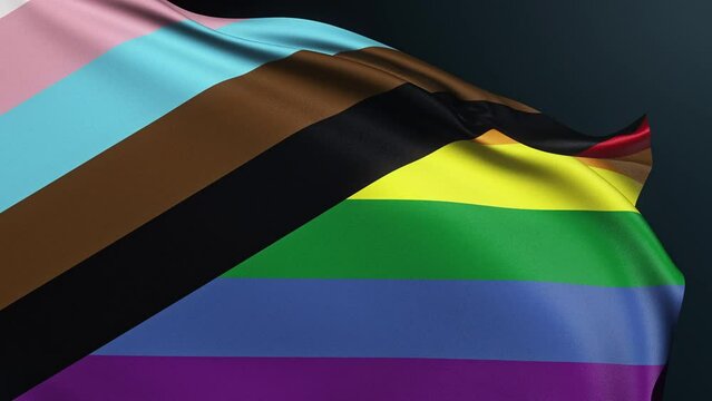 LGBT flag. Gay tolerance. Diversity movement. Gender equality. New Pride design rainbow with diagonal stripes symbol of freedom rights. Realistic 3D animation with rippled cotton texture.