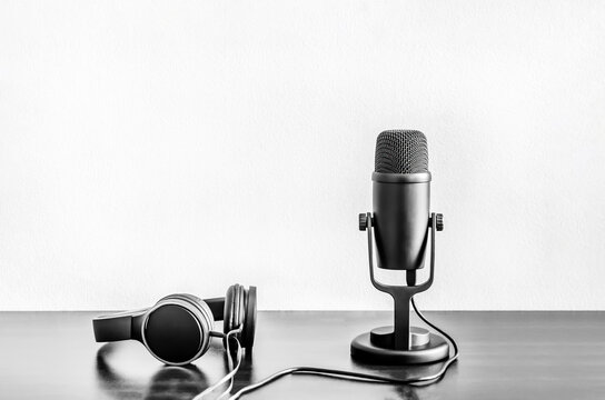 background with microphone and headphones