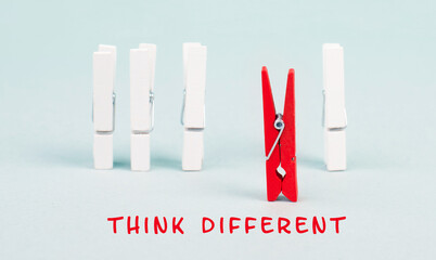 Group of clips, red person thinks different and takes the opposite direction, against the stream symbolic, courage and winner concept