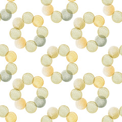 Watercolor seamless pattern in retro style. Vintage geometric design, 60s, 70s style. Abstract forms and repeats.