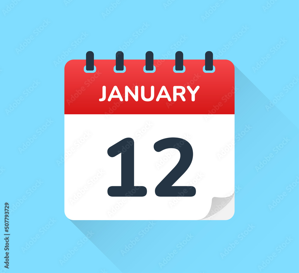 Poster january 12 date on calendar. twelve jan vector icon day