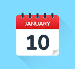 January 10 date on calendar vector icon