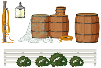 Fishing objects set isolated