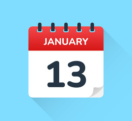 13 Jan calendar date. Thirteen January vector icon illustration