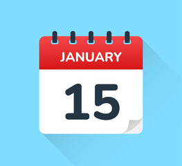 January 15. Vector flat design of daily calendar icon. Date and day of the year.