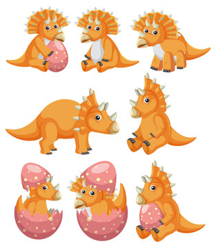 Different orange triceratops dinosaur collection