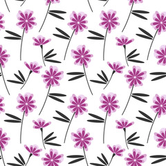 Flat floral graphic seamless pattern. Doodle flower vector ornament. Abstract holiday backdrop. Wallpaper, backdrop, fabric, textile, clothes print, wrapping paper or package design
