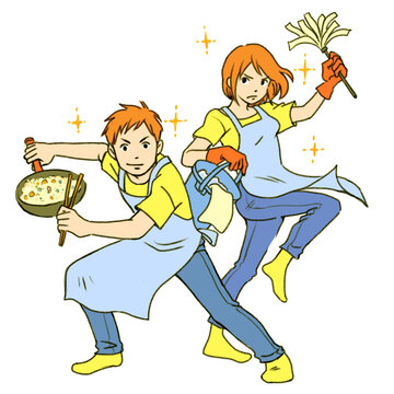 共に家事を頑張る夫婦