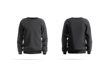 Blank black knitted sweater mockup, front and back view