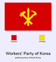 Vector Illustration of Workers' Party of Korea flag isolated on light blue background. As close as possible to the original. ready to use, easy to edit.