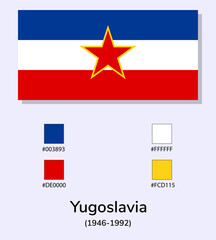 Vector Illustration of Yugoslavia (1946-1992) flag isolated on light blue background. Illustration Yugoslavia (1946-1992) flag with Color Codes. As close as possible to the original.