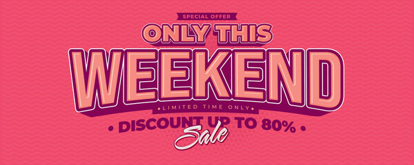 Weekend discount sale pink banner template