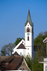 Fototapeta na wymiar Catholic church at City of Jona, Canton St. Gallen, on a sunna spring day. Photo taken April 28th, 2022, Rapperswil-Jona, Switzerland.