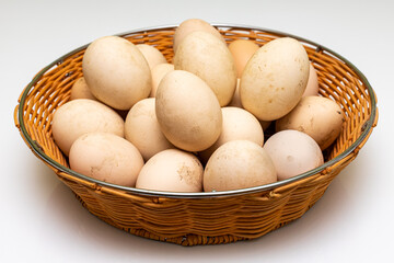 natural unwashed country egg lies in a basket