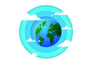 Earth globes. Cartoon planet Earth with clouds around a planet. Vector isolated on white background.
