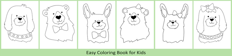 Obraz na płótnie Canvas Easy coloring book for kids. Dog, bear, rabbit for coloring.