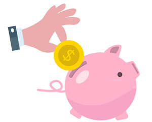 貯金箱にお金を入れる コイン 小銭 お金を貯める ベクターイラスト 