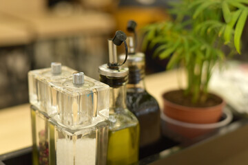 Spices and olia in a restaurant